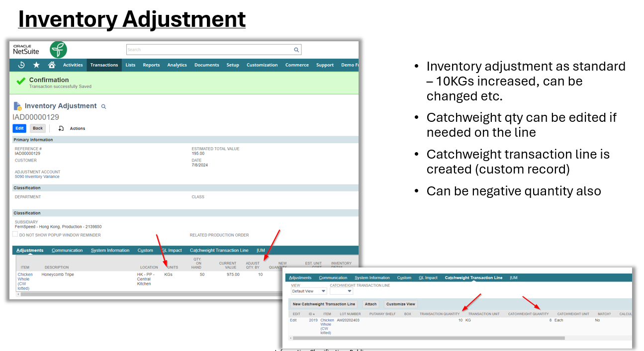 Inventory Adjustment Screenshot